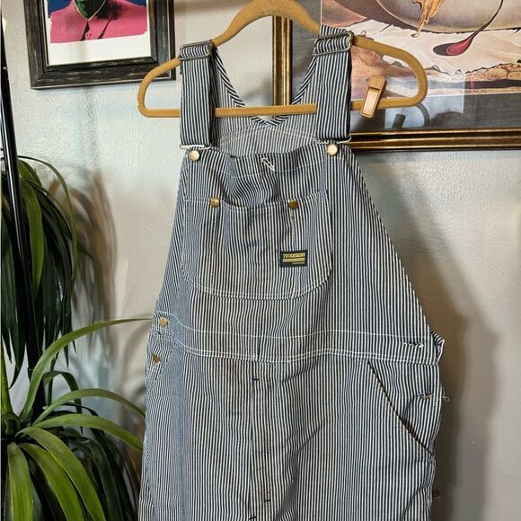 Vintage Toughskins Sears Striped Conductor Overalls Sz 32 x 30 - Picture 3 of 11